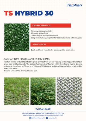 Alfombra de hierba artificial híbrida de 25 mm de altura de pila con resistencia al desgaste ultra alta para la colocación mixta con hierba natural